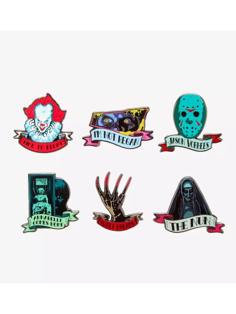 Horror Icons Tattoo Blind Box COMPLETE Pin Set of 6 NEW Jason Exorcist Conjuring